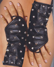 Studded leather gloves.
